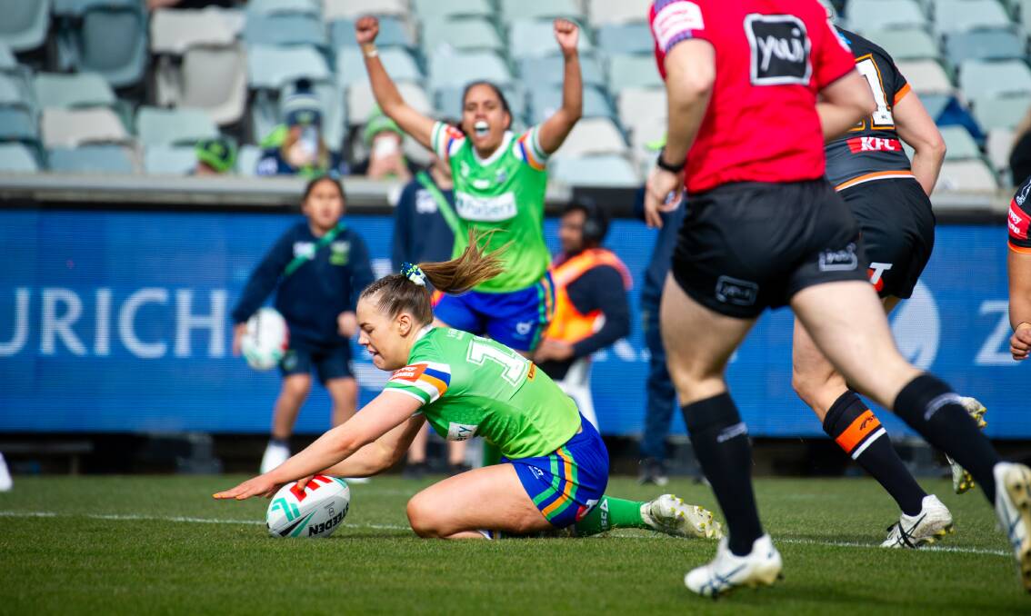 Hollie-Mae Dodd scored a try for the Raiders in round three against the Tigers. Picture by Elesa Kurtz