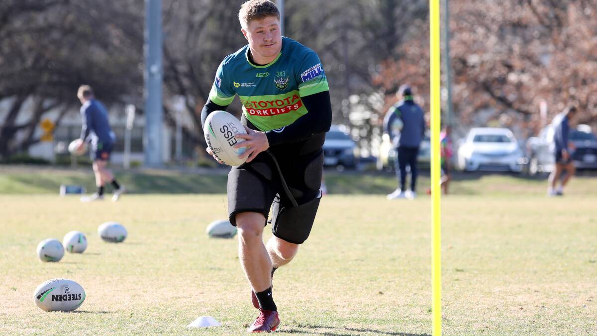 Zac Woodford at Canberra Raiders training. Picture: James Croucher