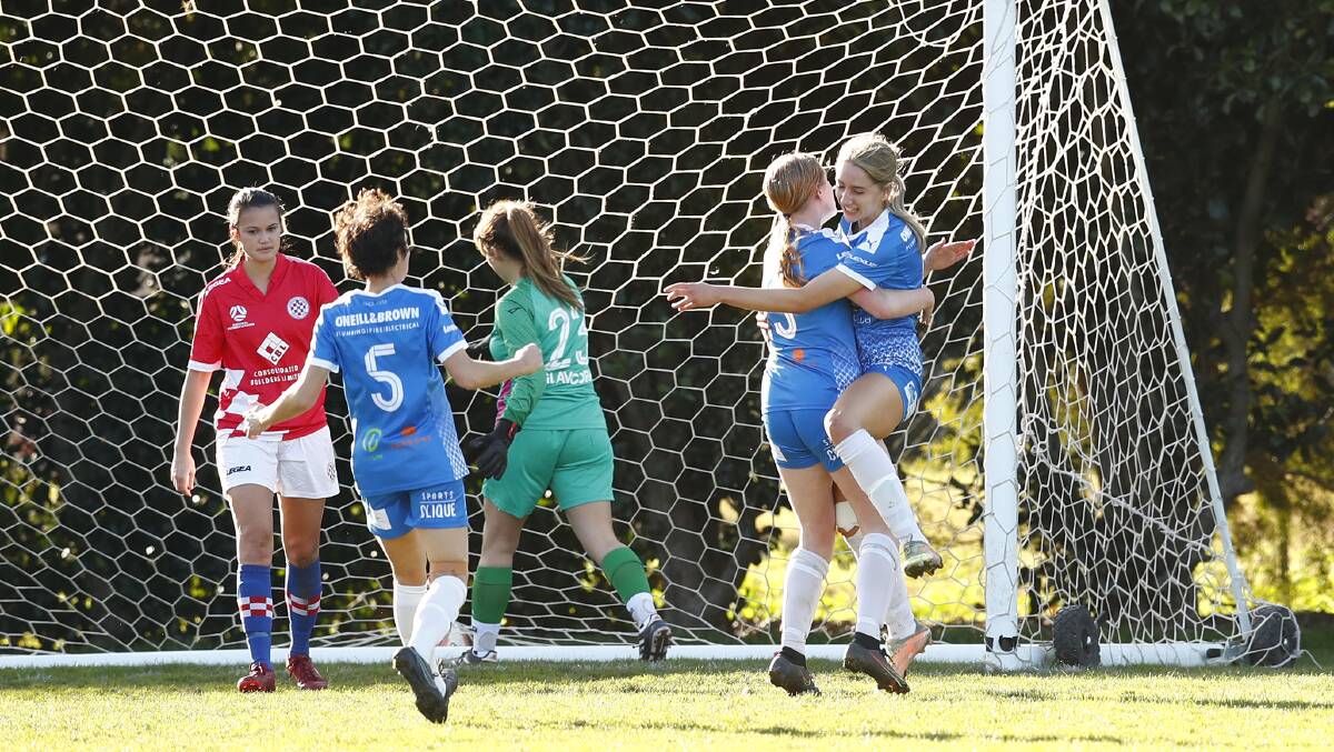 Canberra Olympic's Vanessa Ryan scores. Picture: Keegan Carroll