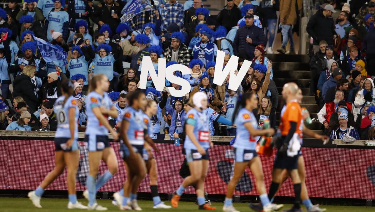 NSW fans at the Women's State of Origin match in Canberra. Picture: Keegan Carroll