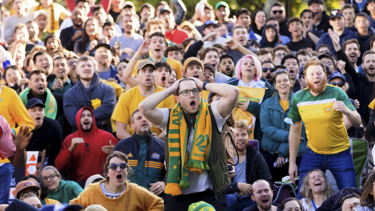 A crowd of Socceroos fans watching the 2022 World Cup in Civic Square. Picture by Keegan Carroll
