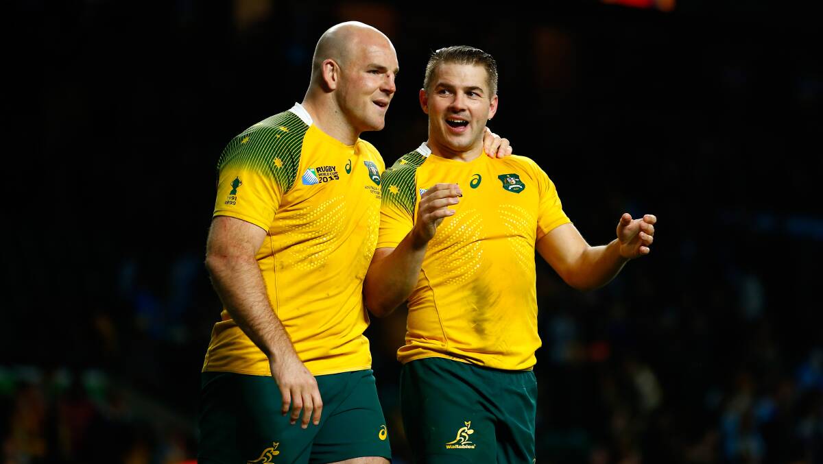 Stephen Moore and Drew Mitchell in 2015 at the Rugby World Cup. Picture by Getty Images