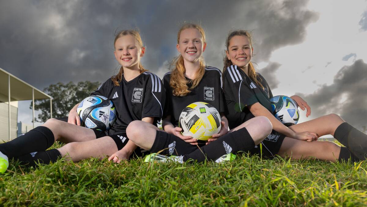 Canberra ballgirls from the Coerver Coaching Performance Academy Imogen Robertson, 11, Maya McRae, 14, and Aisha El Ayadi, 12. Picture by Gary Ramage