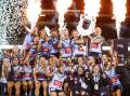 NSW celebrates after winning the Women's State of Origin shield. Picture: Keegan Carroll