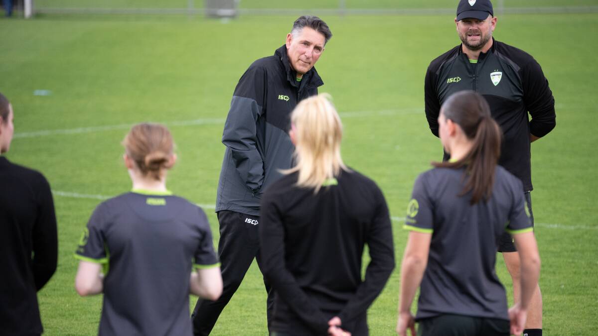 Canberra United training with coach Njegosh Popovich. Picture by Sitthixay Ditthavong