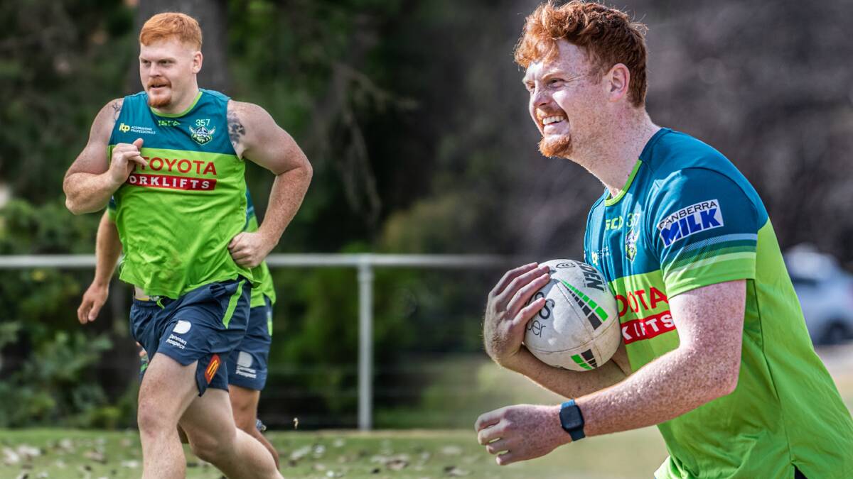 Corey Horsburgh in March (left) and the forward back at training last week (right). Picture: Karleen Minney