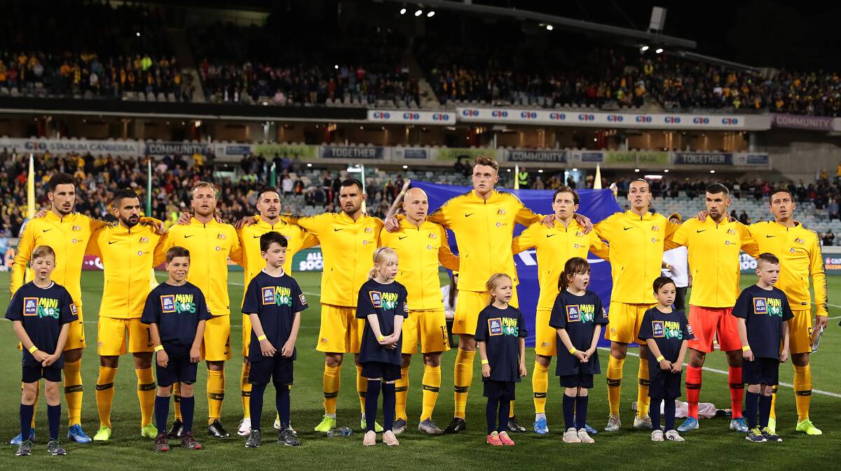 The Socceroos in Canberra in 2019 for a World Cup qualifier. Picture Getty Images