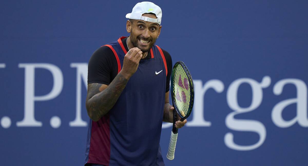Nick Kyrgios was very animated in his victory over Benjamin Bonzi. Picture: Getty Images