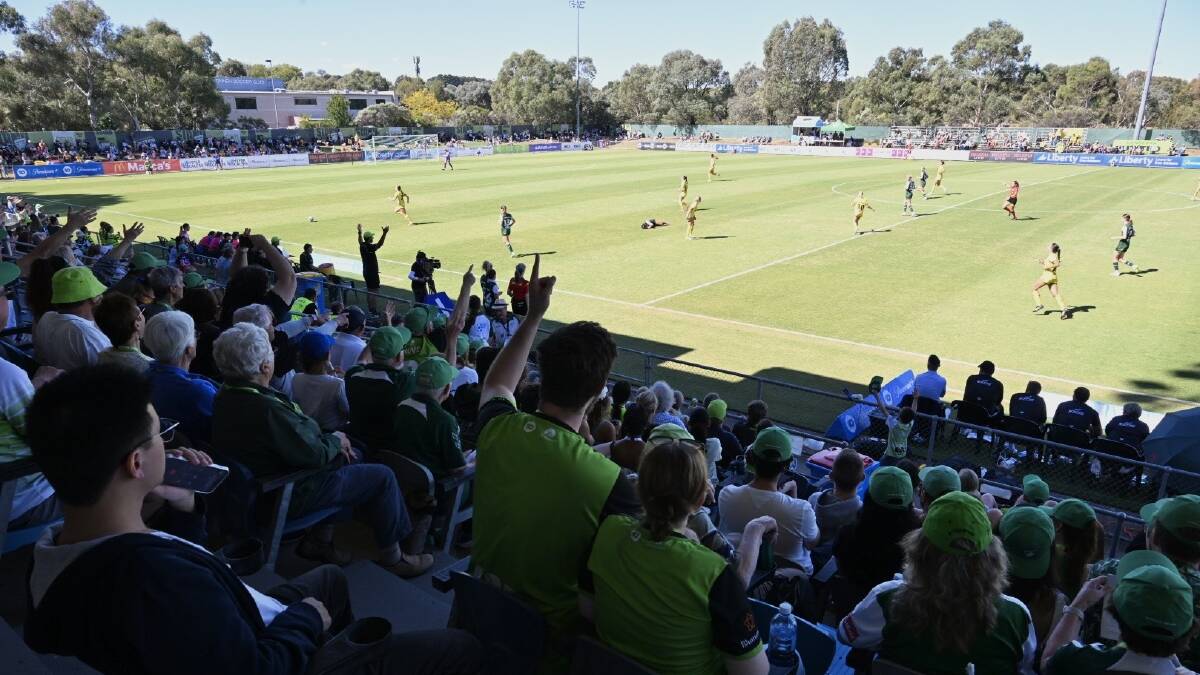 Canberra United fans watch their team at McKellar Park. Picture by Elesa Kurtz