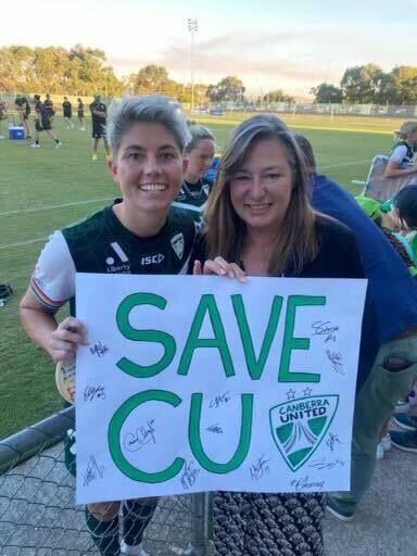 United captain Michelle Heyman with ACT Sport Minister Yvette Berry. Picture Supplied