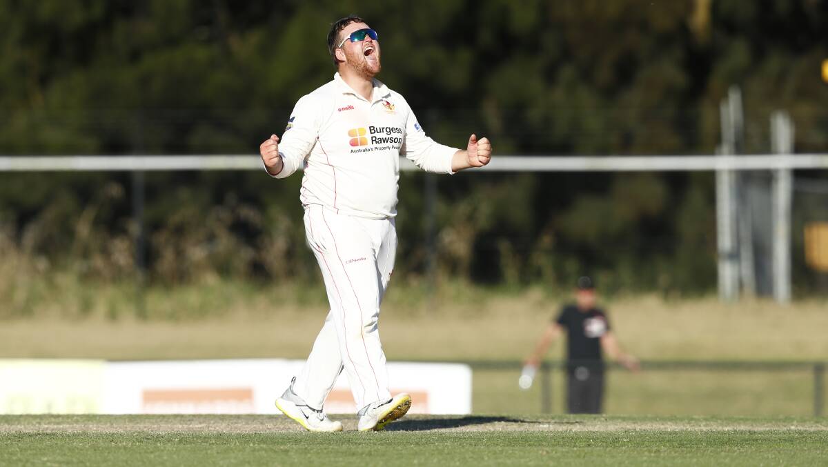 Tuggeranong's Craig Devoy celebrates after claiming a wicket in the final. Picture: Keegan Carroll.