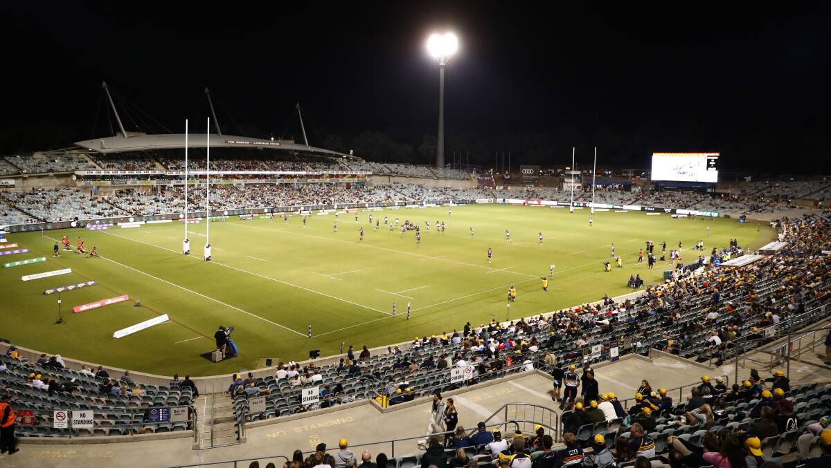 Fans at Canberra Stadium during a Brumbies game. Picture: Keegan Carroll