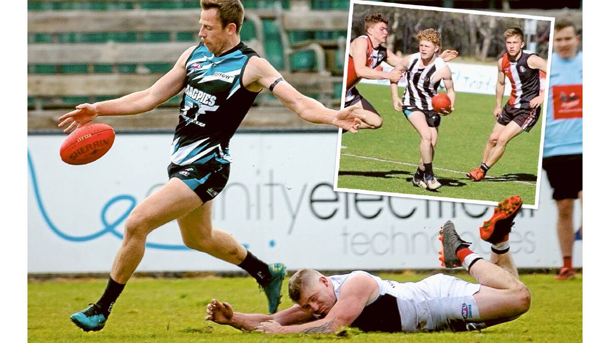 Belconnen Magpies Luke Wharton in action against Ainslie on Saturday. Picture: Elesa Kurtz, and inset Joshua Connell.