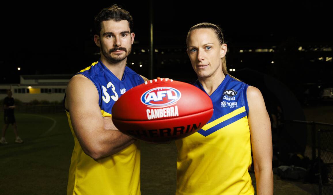 AFL Canberra players Matt Teasdale from Ainslie and Kate Greenacre from Eastlake Demons. Picture by Keegan Carroll