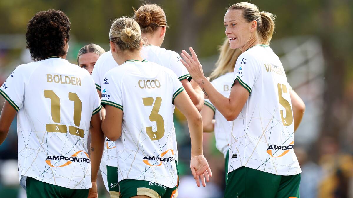 Matildas midfielder Emily van Egmond, right, scored against Canberra. Picture Getty Images