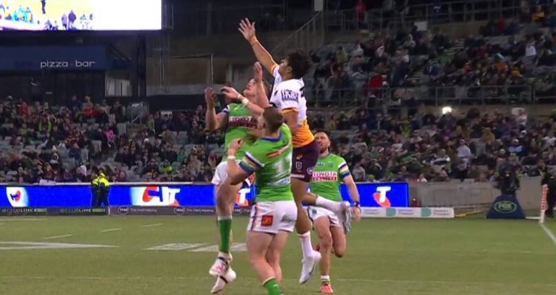 Hudson Young was deemed to have interfered with Selwyn Cobbo's leap. Picture Fox Sports