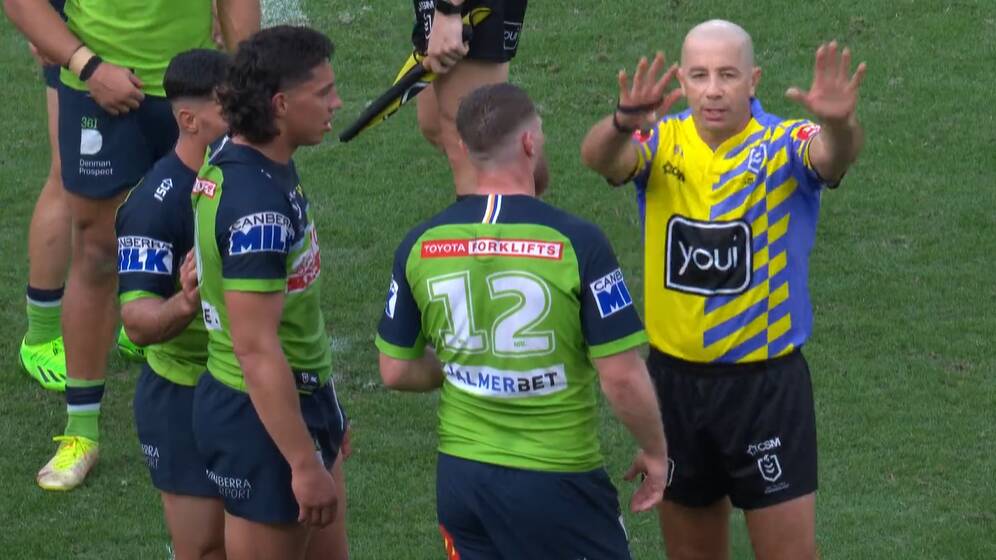 Joe Tapine was sent to the sin-bin in Canberra's win over the Gold Coast. Picture: NRL