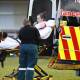 Canberra Croatia's Krista Hagen is stretchered off in an ambulance. Picture: Keegan Carroll