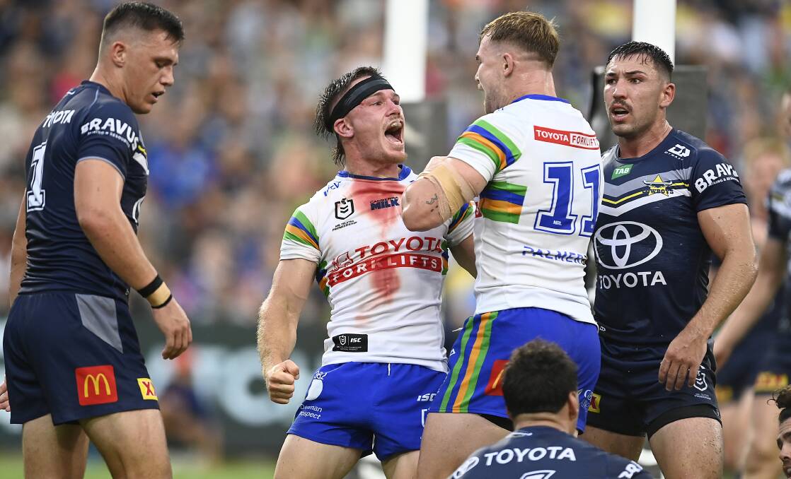 Raiders hooker Tom Starling celebrates his try against the Cowboys last weekend. Picture Getty Images