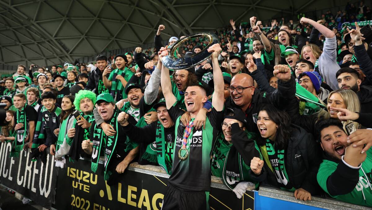 Western United fans celebrate their A-League Men championship win. Picture Getty Images