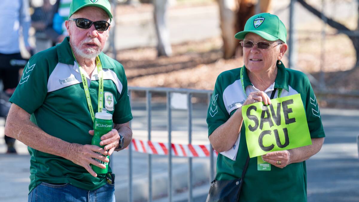 Canberra United supporters at their last home game at McKellar Park. Picture by Sitthixay Ditthavong