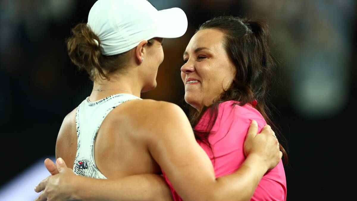 Ashleigh Barty is embraced by Casey Dellacqua after winning the 2022 Australian Open. Picture: Getty Images 