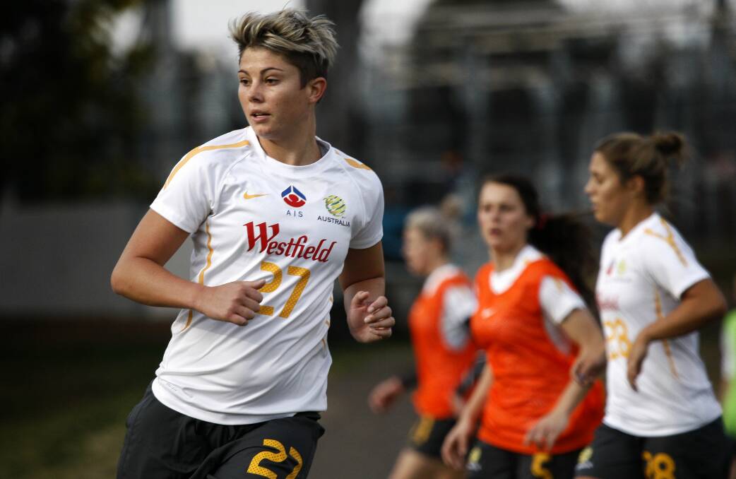 Michelle Heyman training with the Matildas at the AIS in 2012. Picture by Jeffrey Chan.