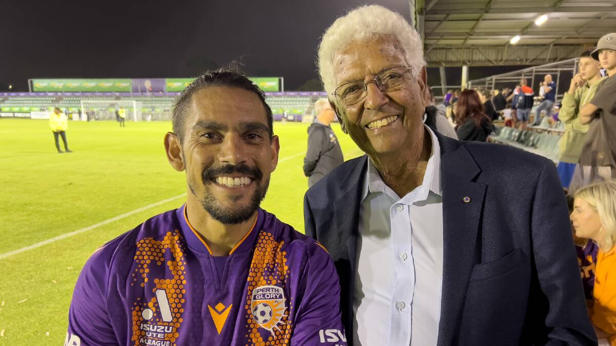 David Williams with John Moriarty, the first Aboriginal player to be selected to represent Australia in soccer. Picture supplied