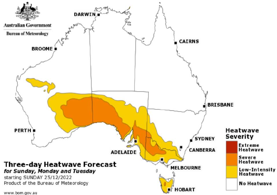 Adelaide will see temperatures hit above 40 next week for the first time this summer. Picture by Bureau of Meteorology