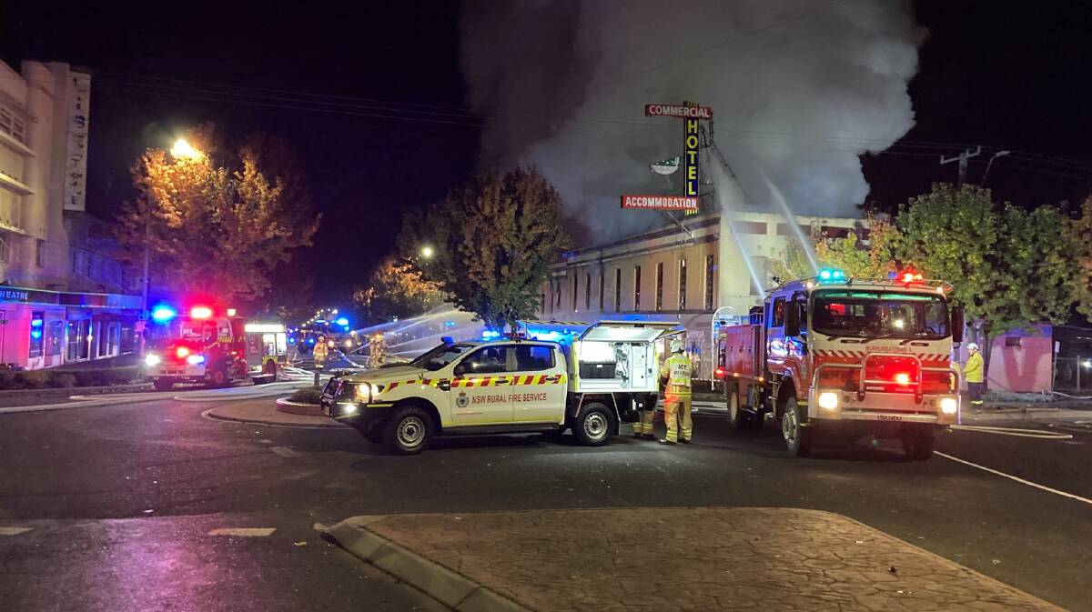 About 40 firefighters and other personnel were on the scene of the blaze at the Commercial Hotel, Yass. Picture NSW RFS Southern Tablelands Zone