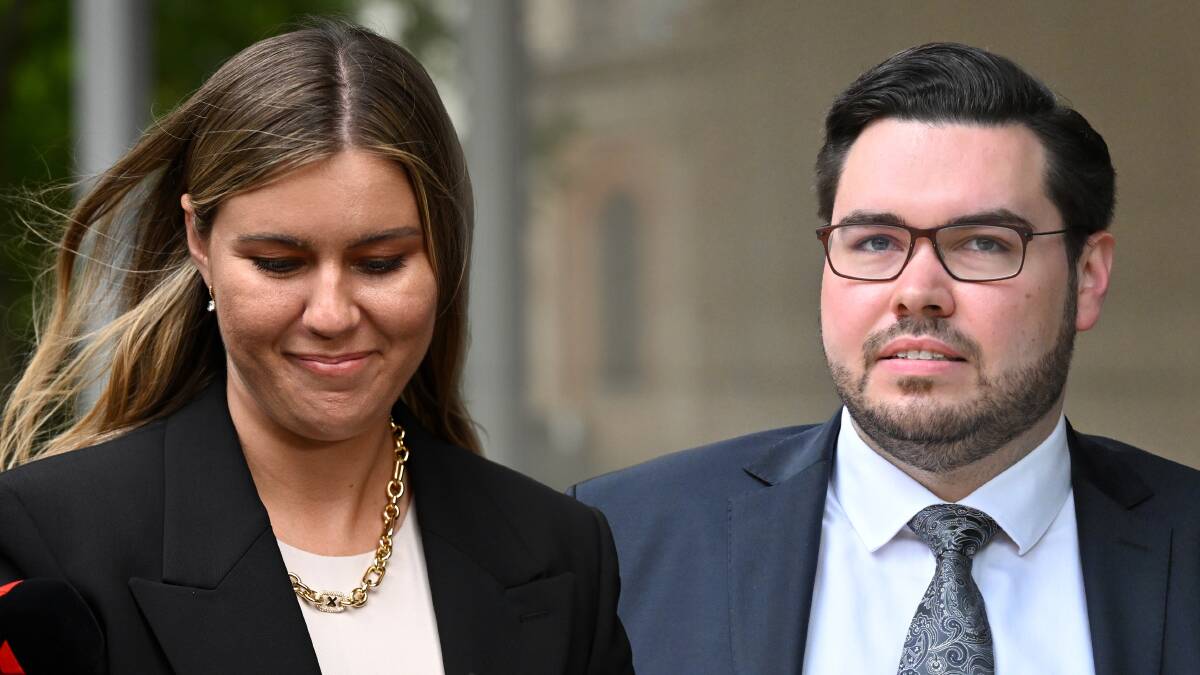 Former Liberal staffer colleagues Brittany Higgins and Bruce Lehrmann previously outside the Federal Court in Sydney. Pictures AAP