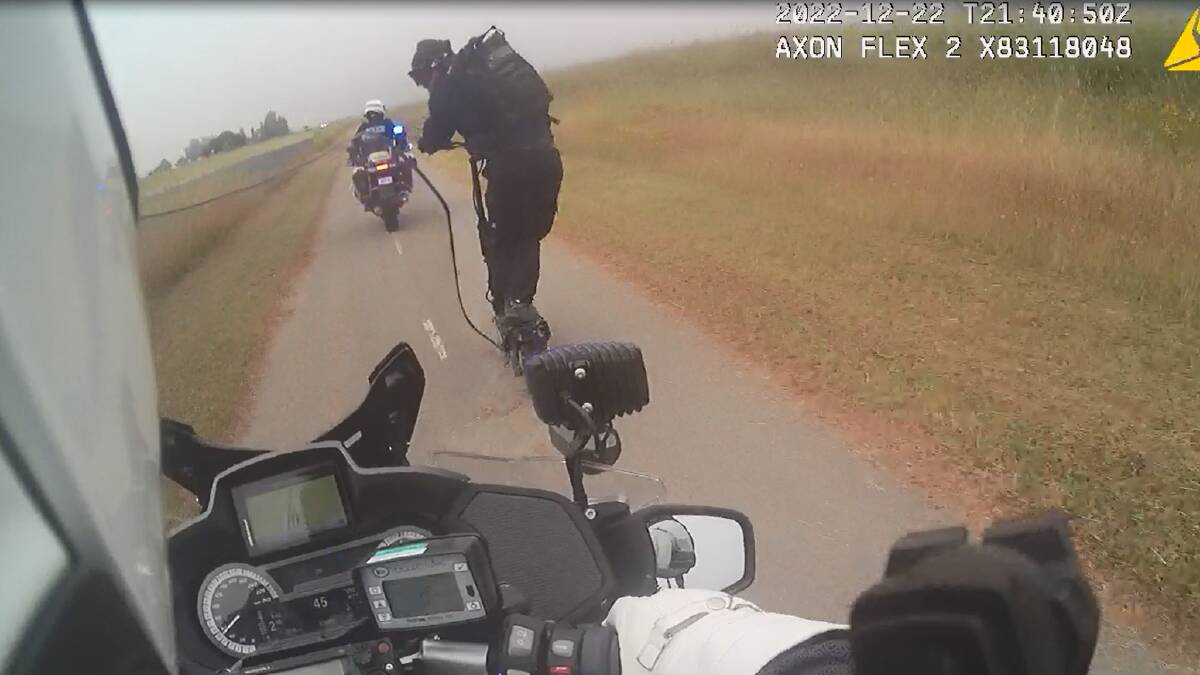 Footage shows the man weaving between police motorcycles on a bike path. Picture supplied 