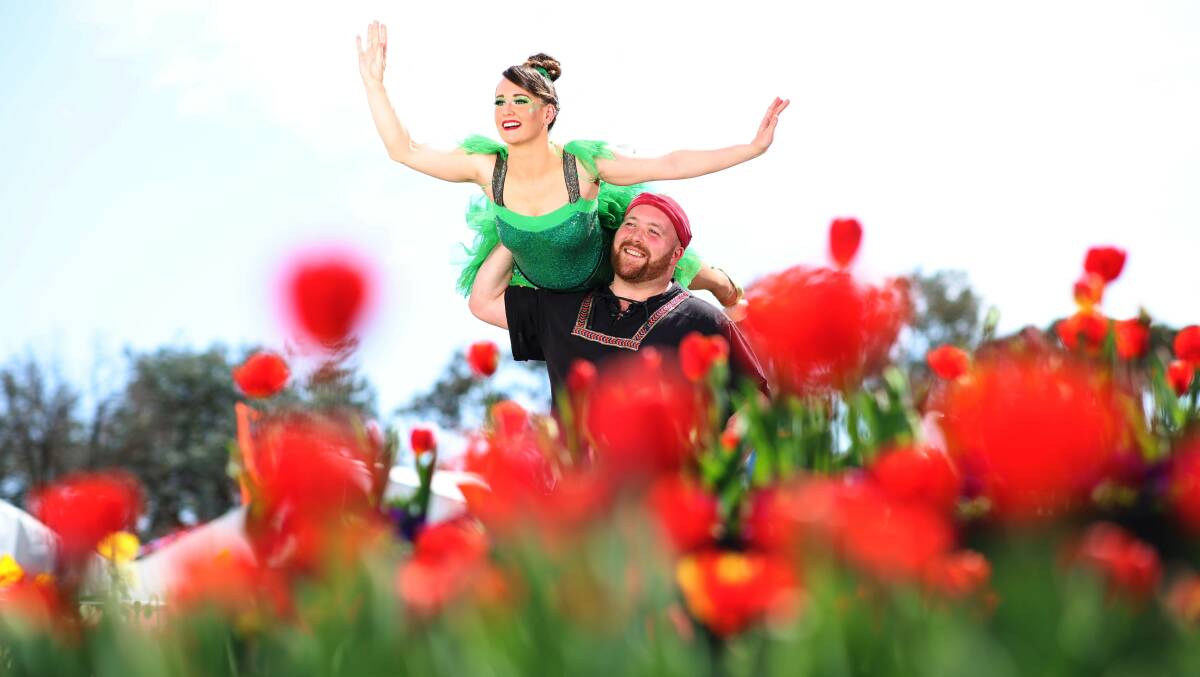 Spiegeltent performers Liam DeJong and Madison Burleigh at Canberra's Floriade festival. Picture by Gary Ramage 