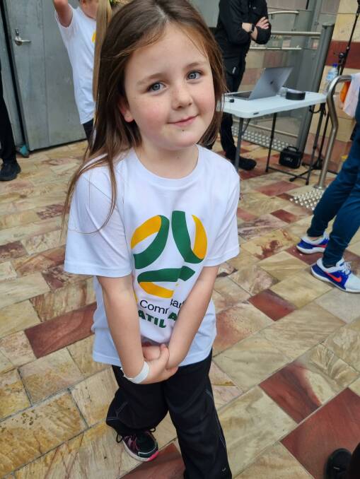 Matilda Cash waiting to present a World Cup jersey in Melbourne. Picture supplied.
