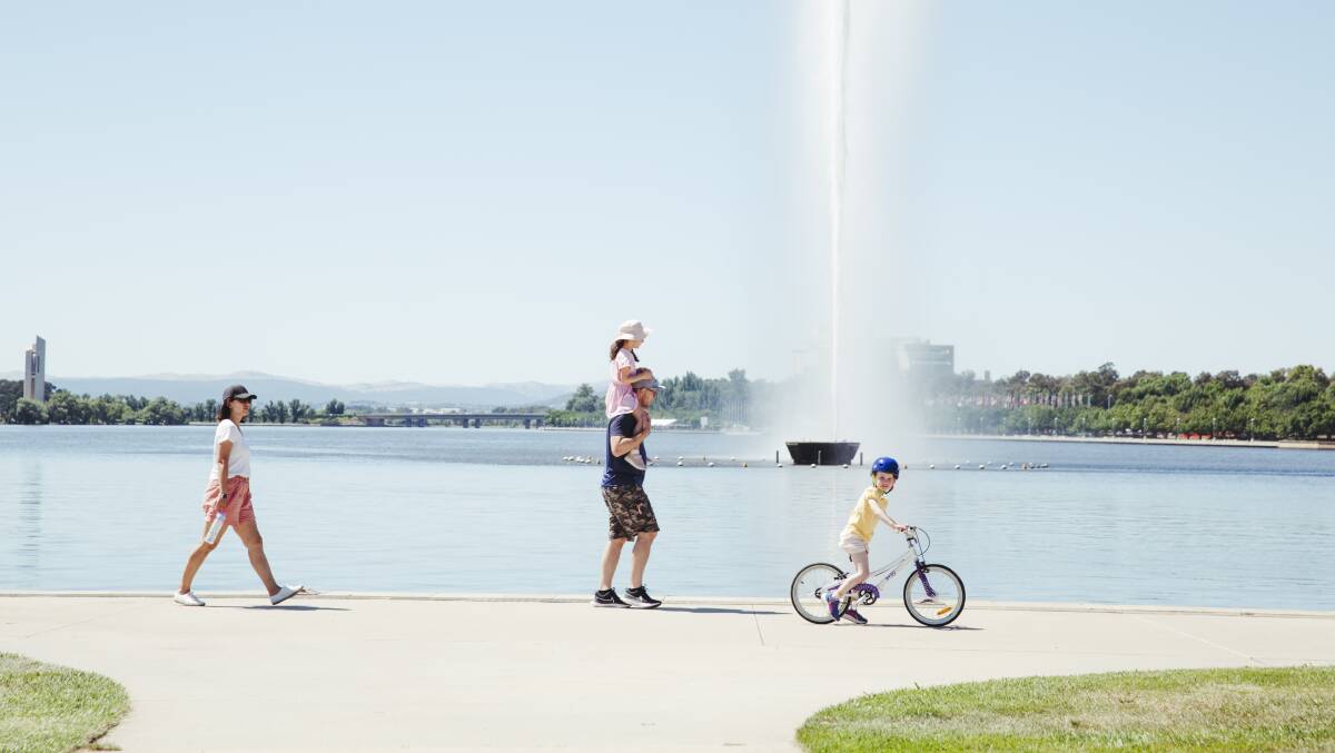 People at Lake Burley Griffin enjoying a sunny New Years Day. Picture by Dion Georgopoulos