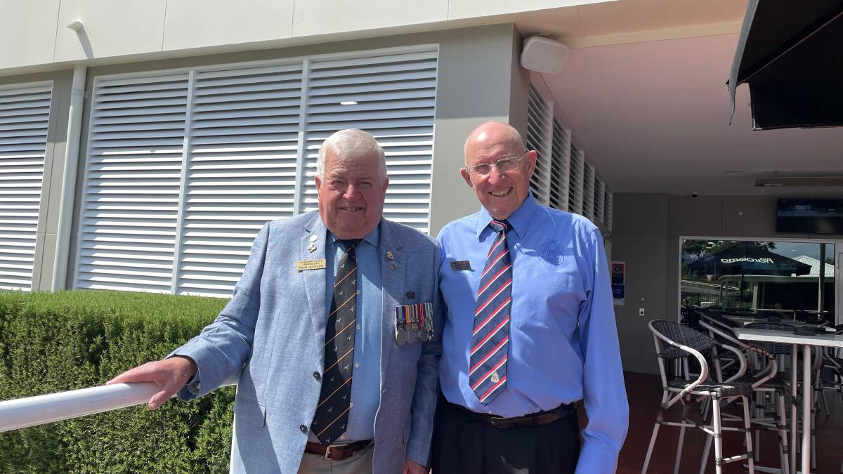 Narooma RSL sub-branch president Paul Naylor and treasurer Jon King spoke about the animals that served in Australia's Defence Forces at a service on February 24 to commemorate National Day for War Animals. Picture by Marion Williams