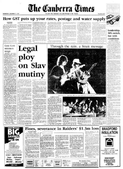 The front page of the paper on this day in 1991.