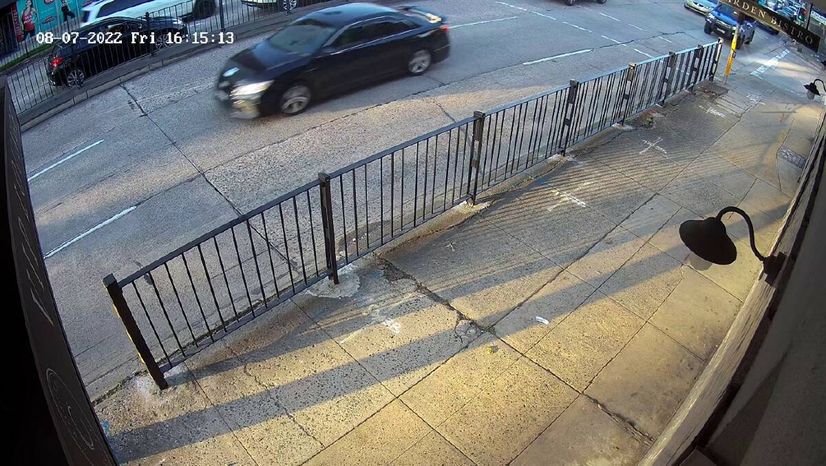 CCTV footage of a black Toyota Aurion with green P plates allegedly used in the July 2022 shooting. Picture via NSW Police