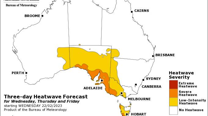 National forecast for heatwaves between Wednesday-Friday. Picture by Bureau of Meteorology