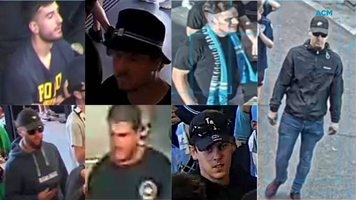 Police released the images of seven men wanted over an alleged soccer brawl on Australia Day. Picture supplied