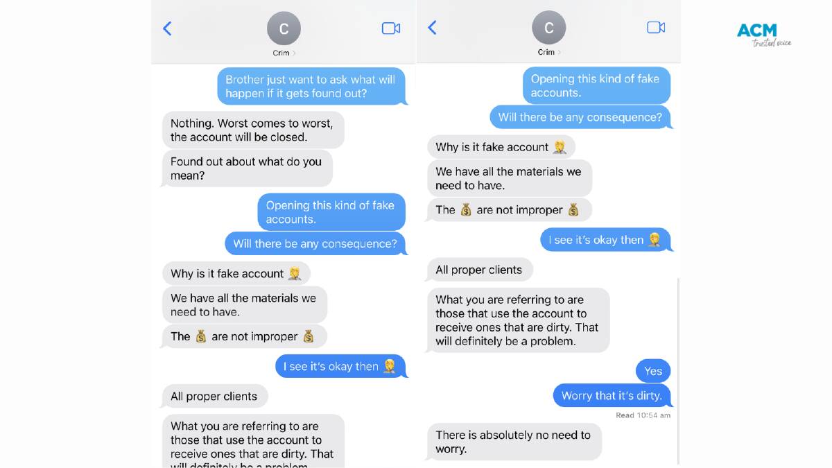 Police provided screenshots of a text conversation between an alleged money mule handler and the target. Picture supplied