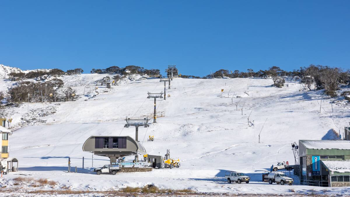 More than 10 centimetres of snow blanketed Perisher ski resort, with more expected over the weekend. Picture supplied