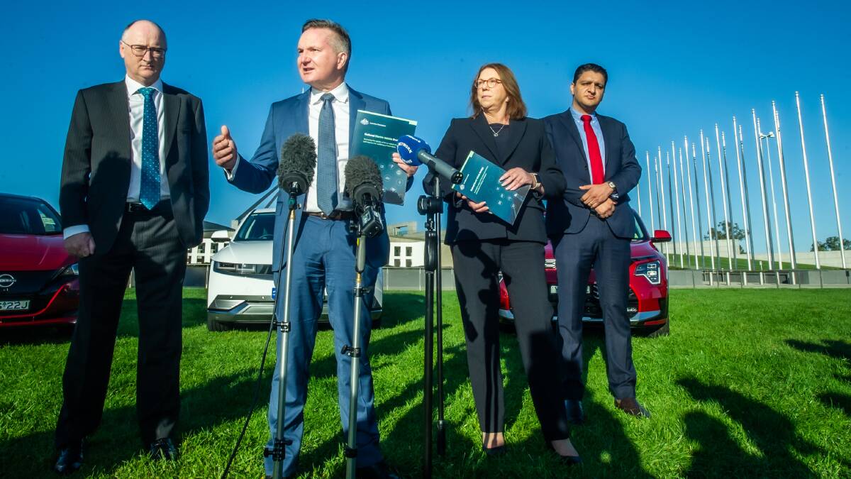 Climate change and energy minister Chris Bowen and Transport minister Catherine King announcing the federal government's national electric vehicle strategy earlier this year. Picture by Karleen Minney.