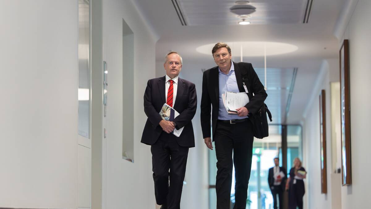 Government Services Minister Bill Shorten with the myGov audit report author David Thodey at Parliament House on Tuesday. Picture by Sitthixay Ditthavong