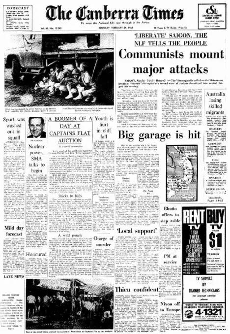 The front page of The Canberra Times on February 24, 1969.
