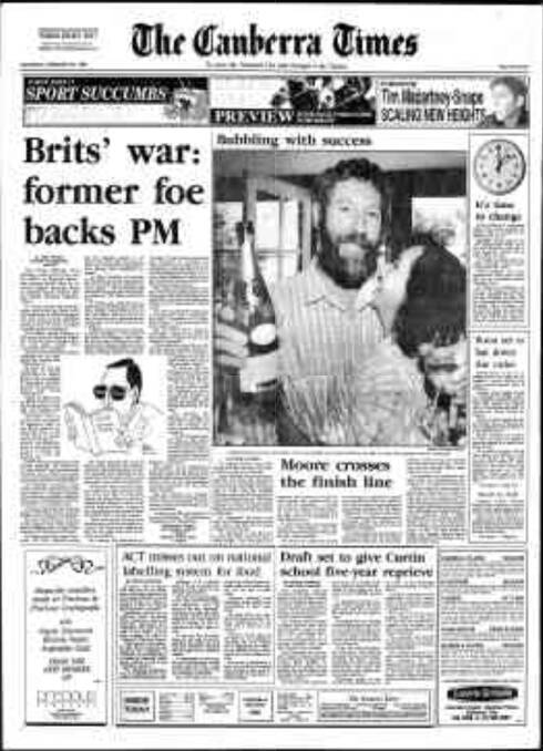 The Canberra Times front page on this day in 1992