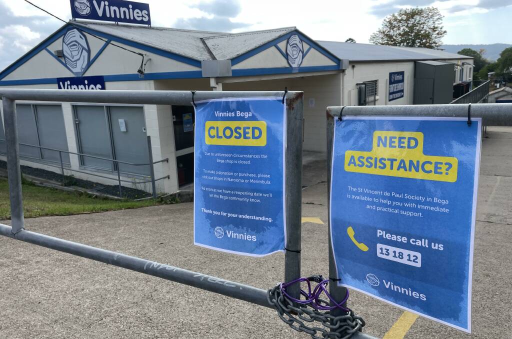 Gate locked and signs are up around Vinnies Bega after sudden closure. Picture by Ben Smyth