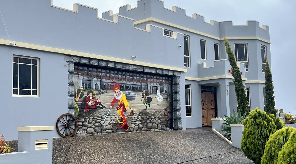 The garage door mural by Terri Tuckwell on Castle Tura, Tura Beach. Picture by James Parker 