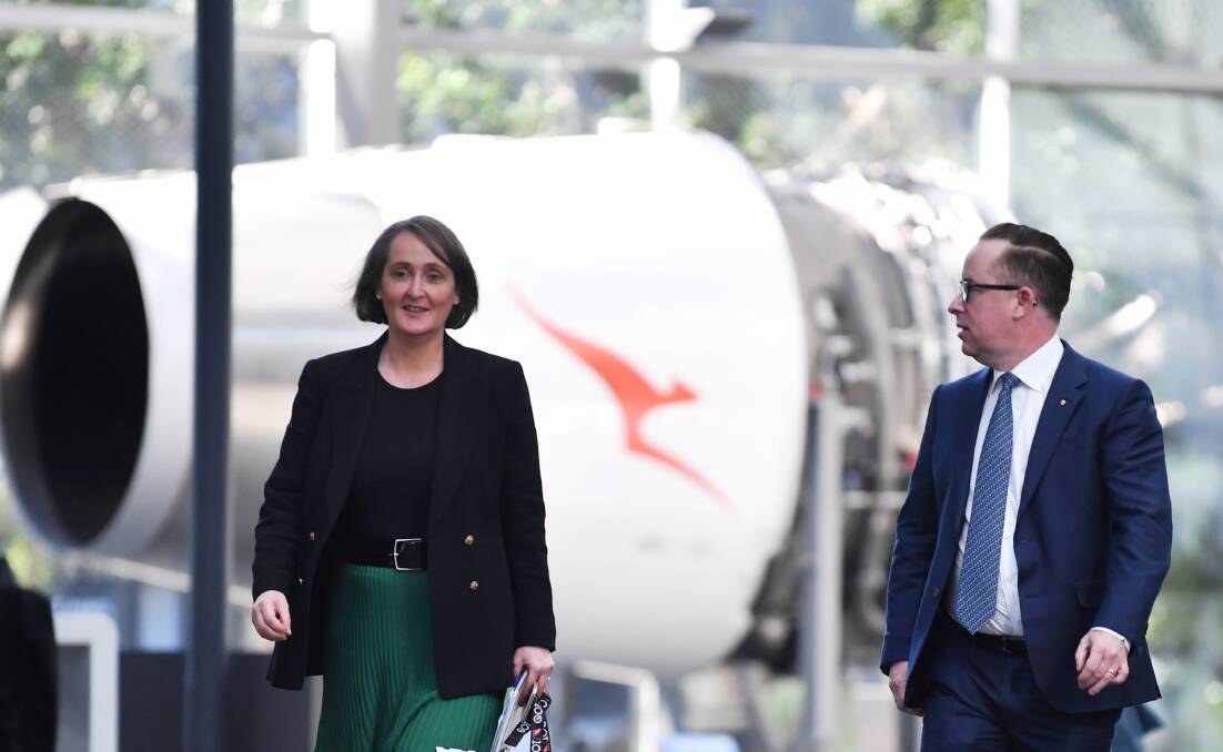 Qantas Group Chief Executive Officer Alan Joyce (right) and CFO Vanessa Hudson. Picture by AAP Image/Dean Lewins