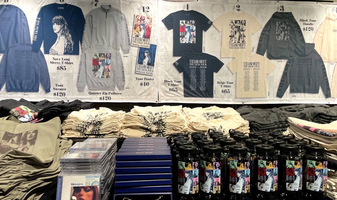Eras Tour merchandise at the Crown Melbourne pop-up on February 13. Picture by Anna McGuinness